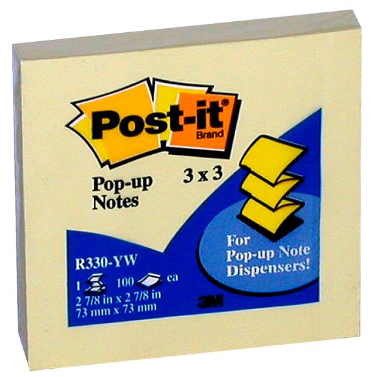 صورة ثري ام ات آر 330‎‎-‎‎بوست ورق لاصق للملاحظات، Pop Up Fan‎-‎pad Refill، Square، بوصة ‎3‎ × 3، 100‎ ورقة، أصفر