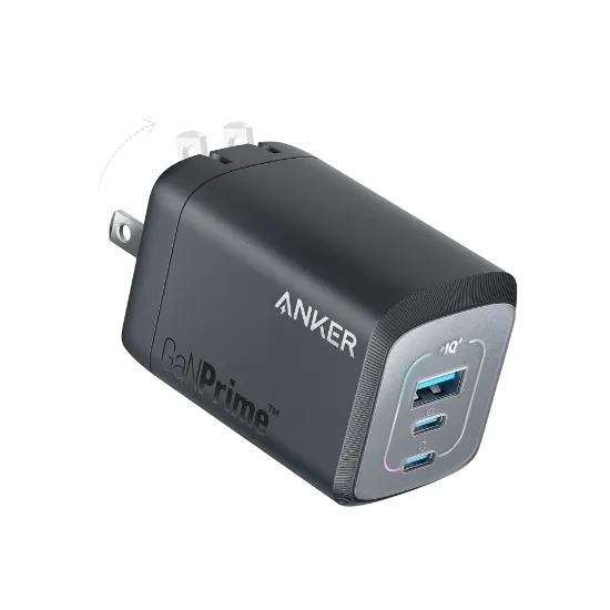 صورة أنكر شاحن برايم 100 واط GaN للحائط بثلاثة منافذ – أسود