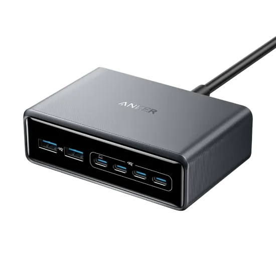 صورة انكر برايم شاحن مكتبي  200 واط 6 منافذ GaN فضي