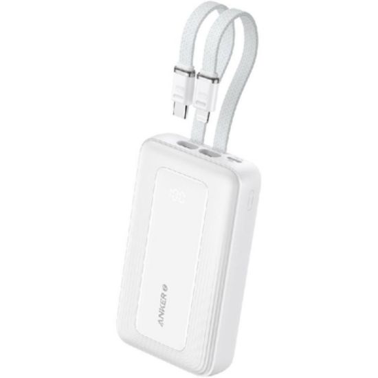 صورة أنكر باور بانك 20000 مللي أمبير 30 واط مع كابل USB C وLightning مدمجين أبيض
