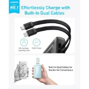 صورة أنكر باور بانك 10000 مللي أمبير 30 واط مع كابلي USB C وLightning مدمجين أسود