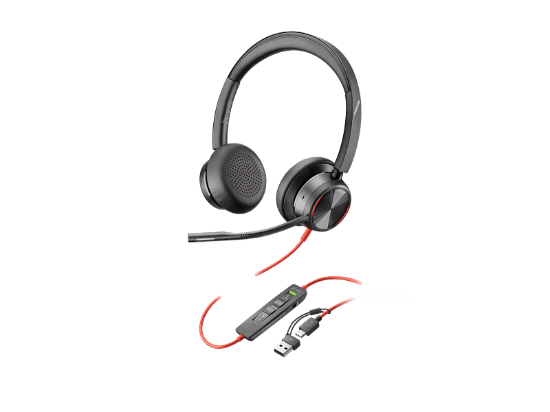 صورة بولي بلاك واير 8225 سماعة رأس سلكية ستيريو بمنفذ USB-C مع محول USB-C/A