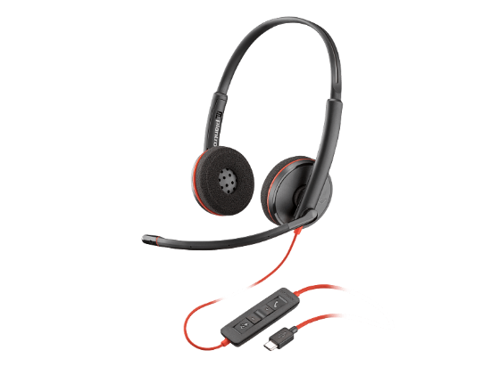 صورة بولي بلاك واير 3220 سماعة رأس سلكية ستيريو بمنفذ USB-C مع محول USB-C/A