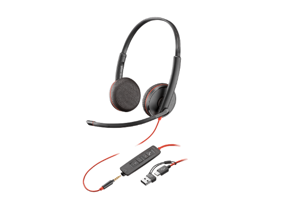 Picture of Poly Blackwire 3225 Stereo USB-C Headset with 3.5mm Plug and USB-C/A Adapter